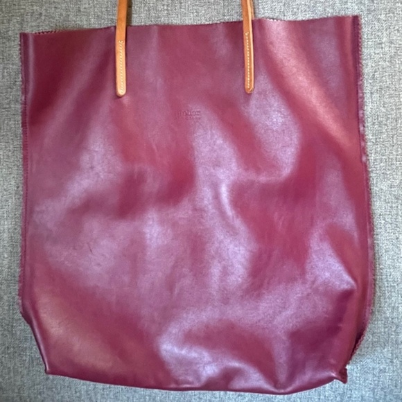 Jack Gomme Atelier Red Leather Tote, Burgundy, French Designer, 16 X 17 X 2 Inch - Picture 4 of 10